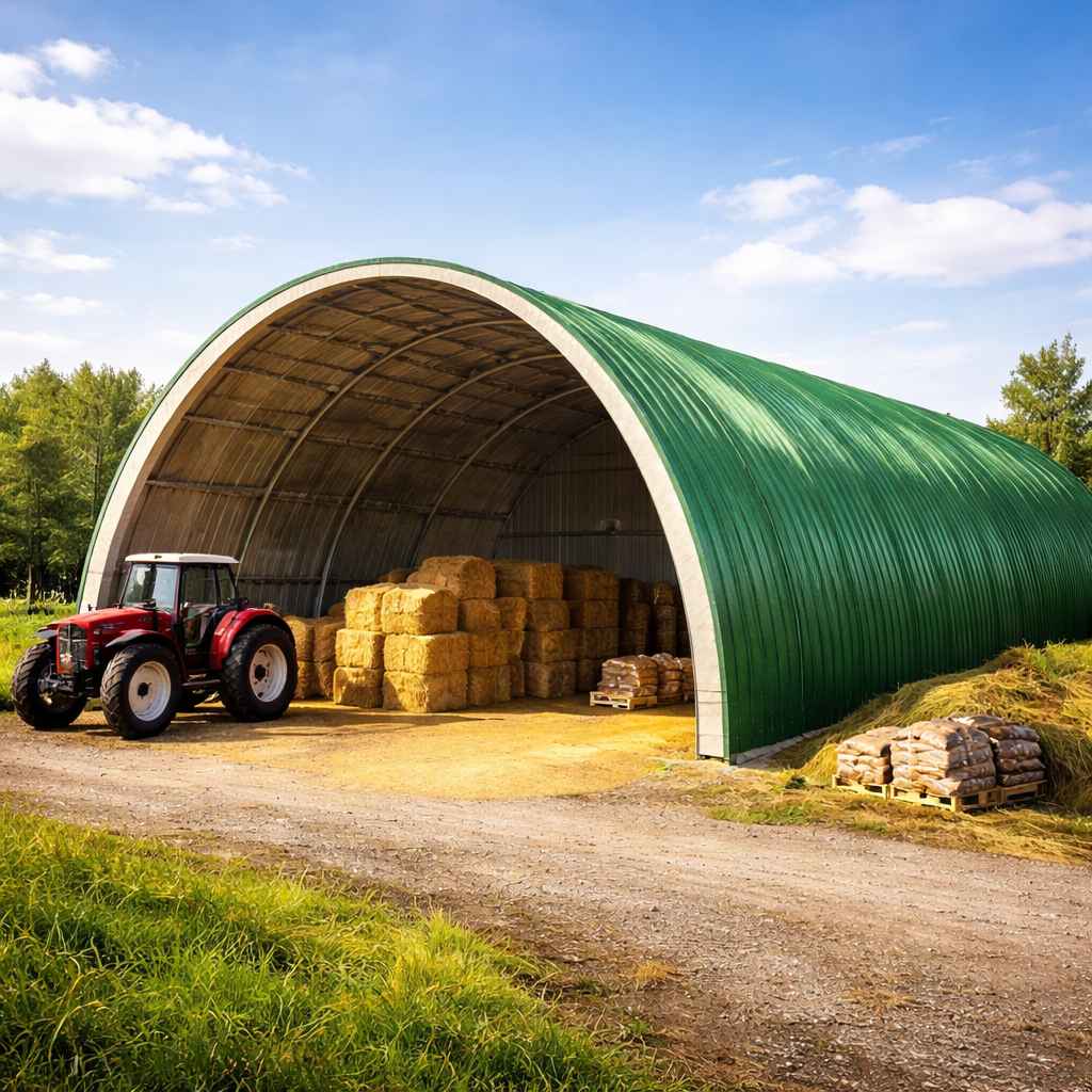 Ангар из арочных сэндвич-панелей